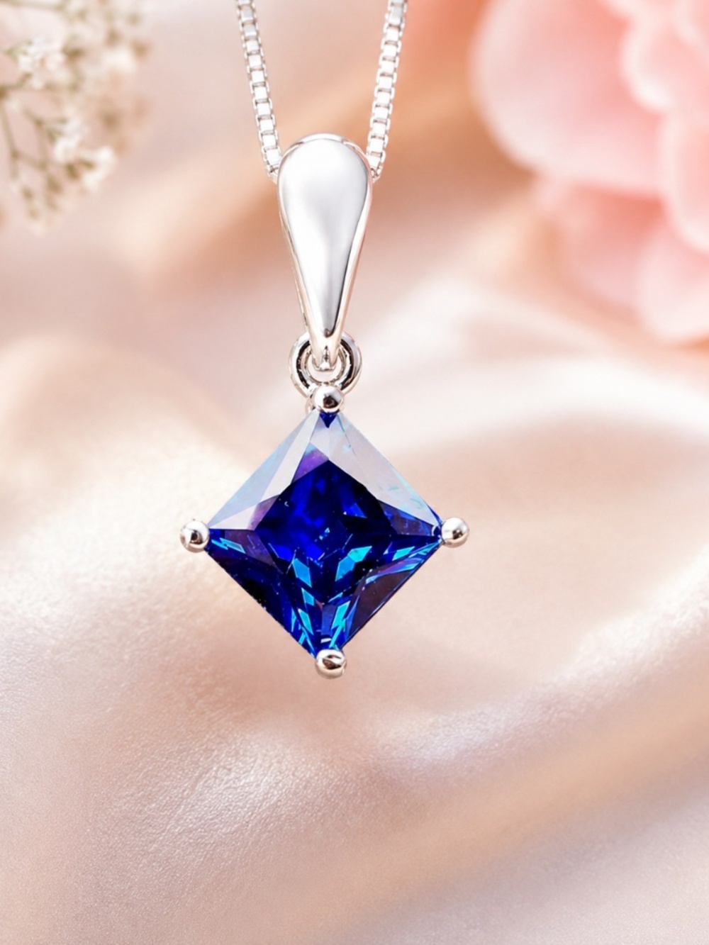 Handcrafted Sterling Silver Blue Sapphire Pendant, September Birthstone